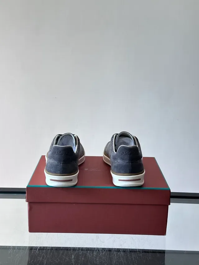 Charcoal Gray Suede and Woven Low-Top Lifestyle Sneakers 3