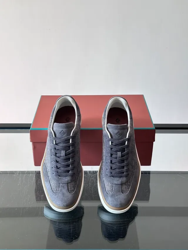 Charcoal Gray Suede and Woven Low-Top Lifestyle Sneakers 4