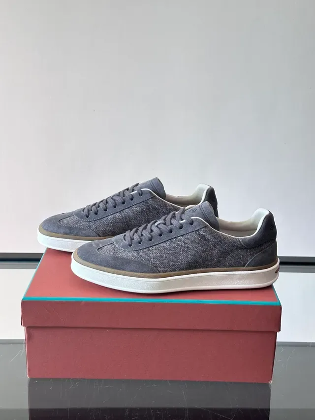 Charcoal Gray Suede and Woven Low-Top Lifestyle Sneakers 5