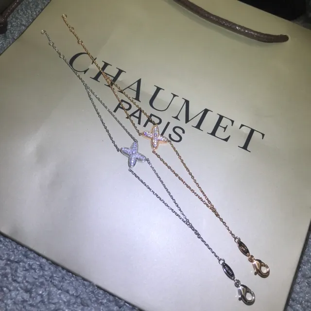 CHAUMET Étoile de Mer Prata e Ouro Estrela Motivo Pavê Corrente Fina Pulseira 2