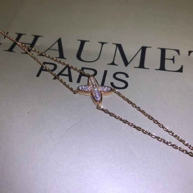 CHAUMET Étoile de Mer Prata e Ouro Estrela Motivo Pavê Corrente Fina Pulseira 6