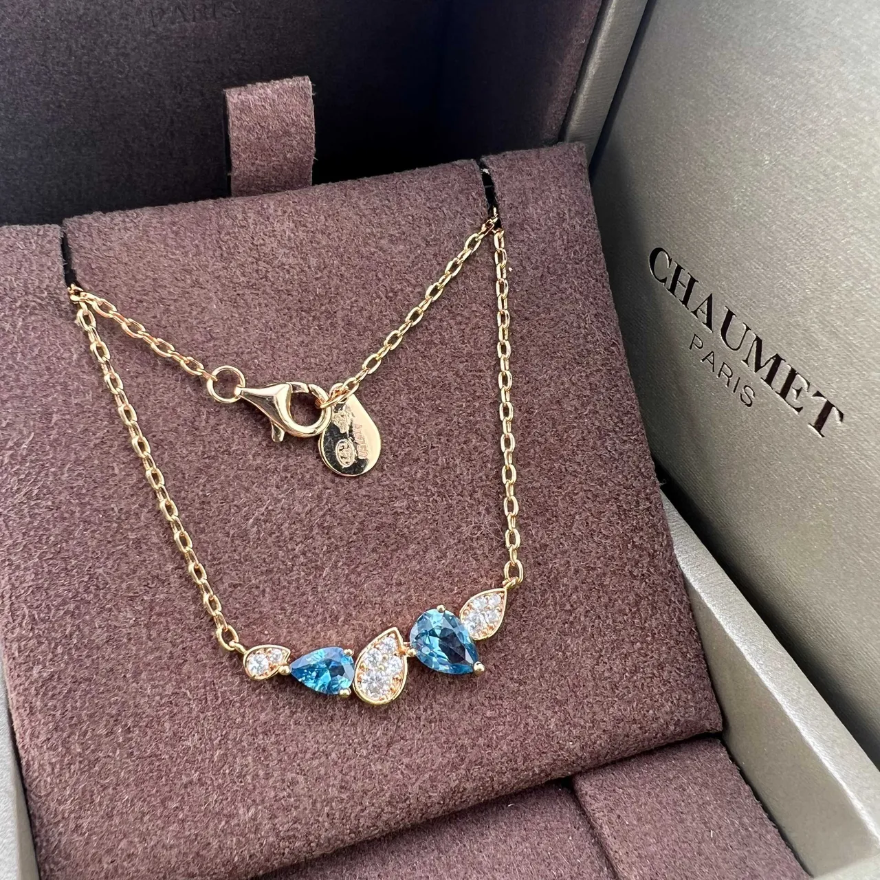 CHAUMET Two-Tiered Pear-Shaped Blue Gemstone and Diamond Necklace 4