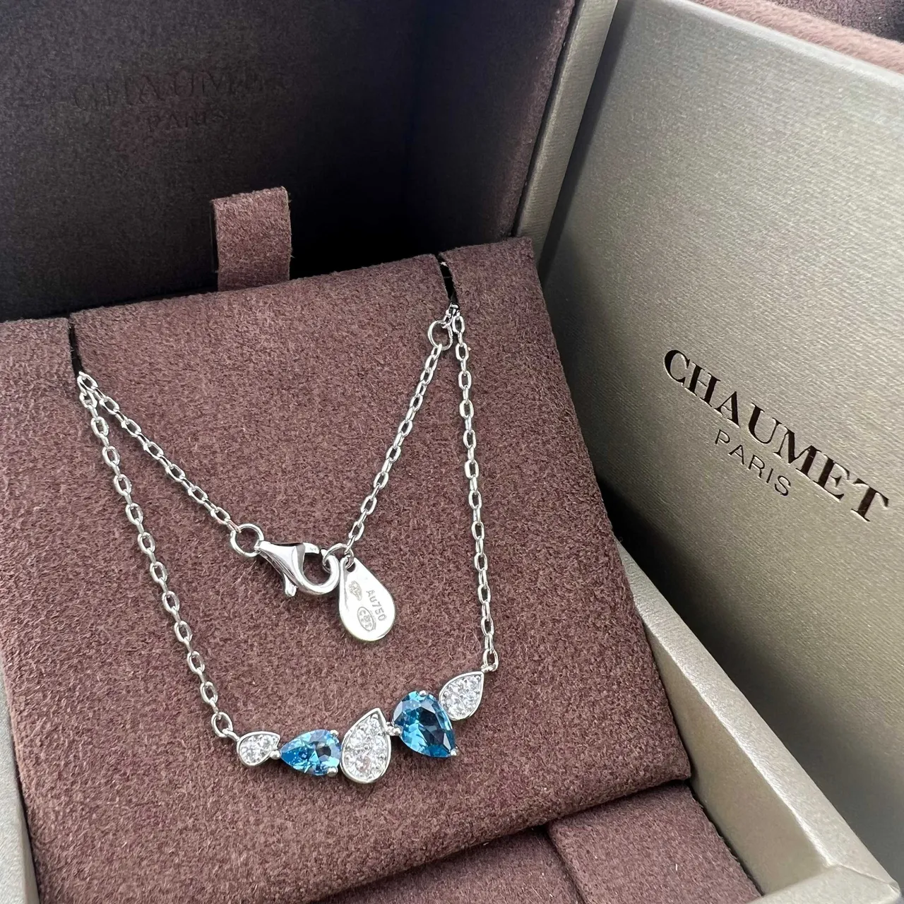 CHAUMET Two-Tiered Pear-Shaped Blue Gemstone and Diamond Necklace 5