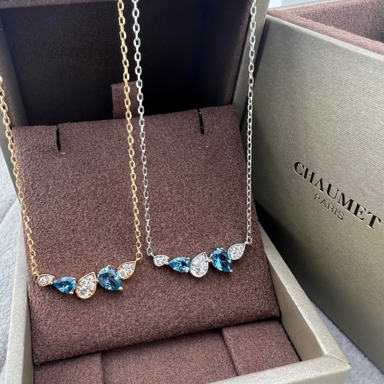 CHAUMET Two-Tiered Pear-Shaped Blue Gemstone and Diamond Necklace 6