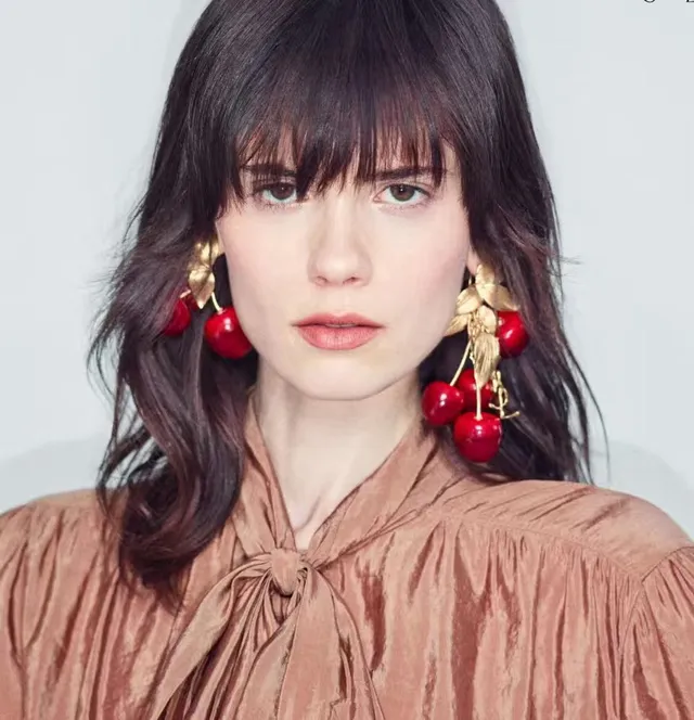 Cherry Motif Glossy Red and Gold-Tone Cluster Earrings 3