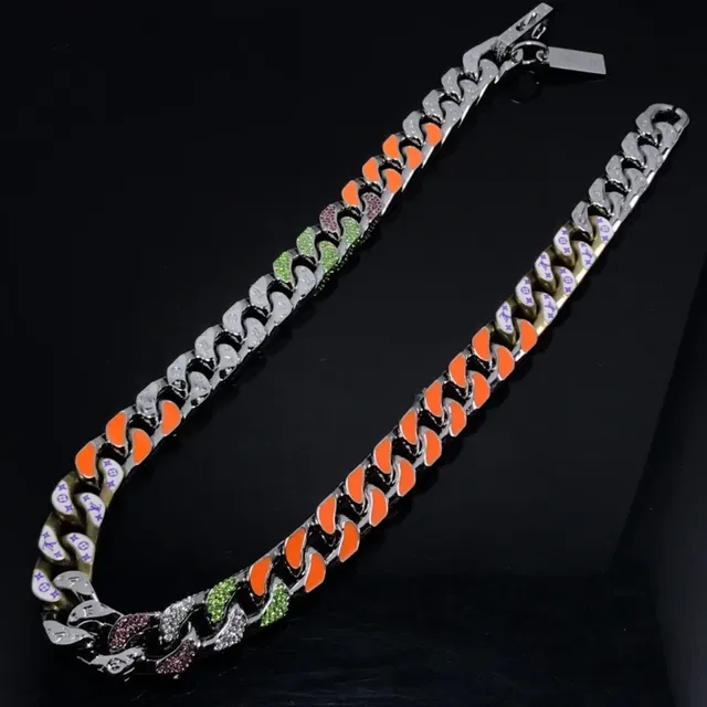 Chunky Curb-Link Multi-Color Enamel and Crystal Necklace 3
