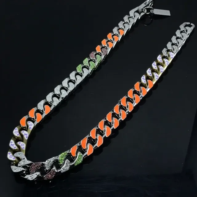 Chunky Curb-Link Multi-Color Enamel and Crystal Necklace 4
