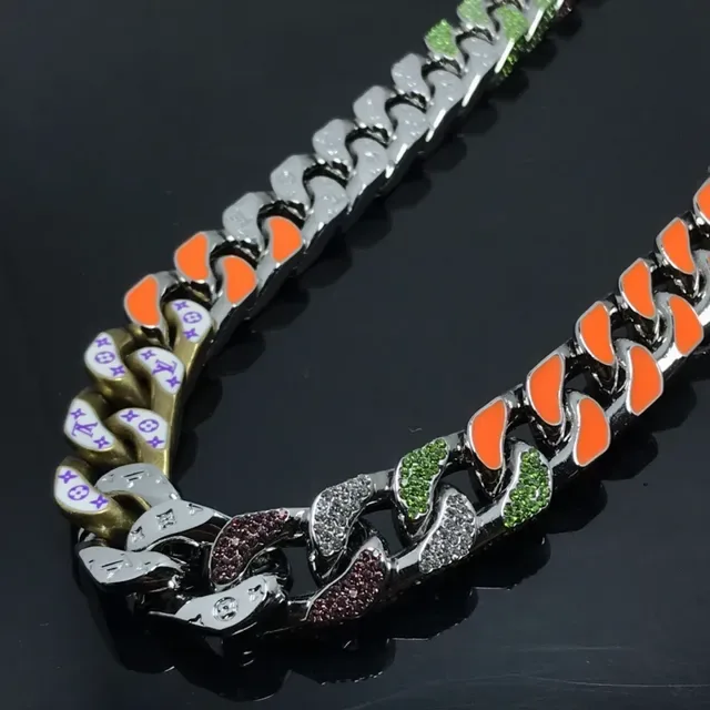 Chunky Curb-Link Multi-Color Enamel and Crystal Necklace 6
