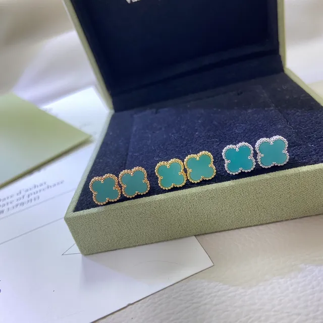 Clover-Shaped Pink Enamel Beaded Bezels Stud Earrings 4