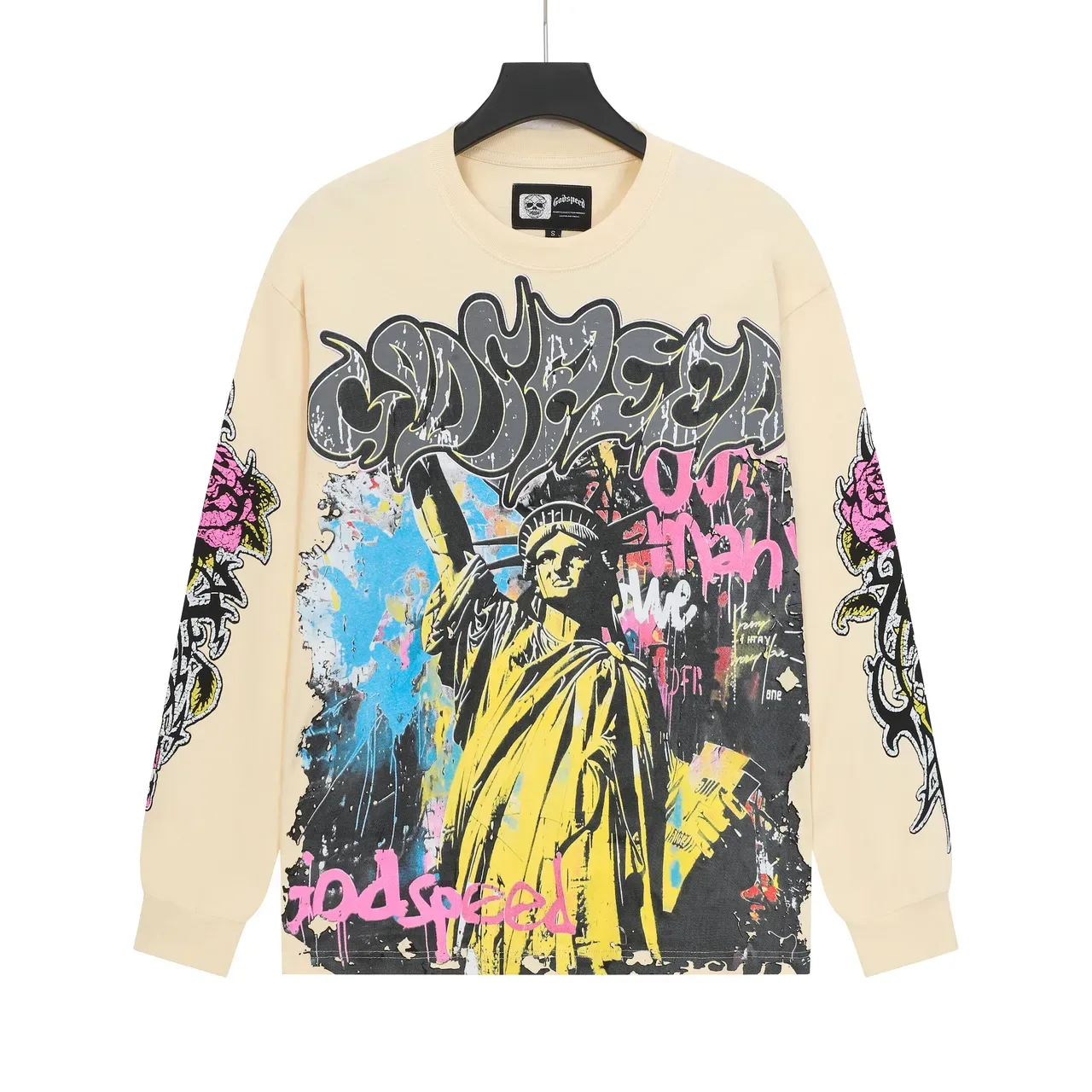 Cream Graphic-Print Oversized Long-Sleeve T-Shirt 3