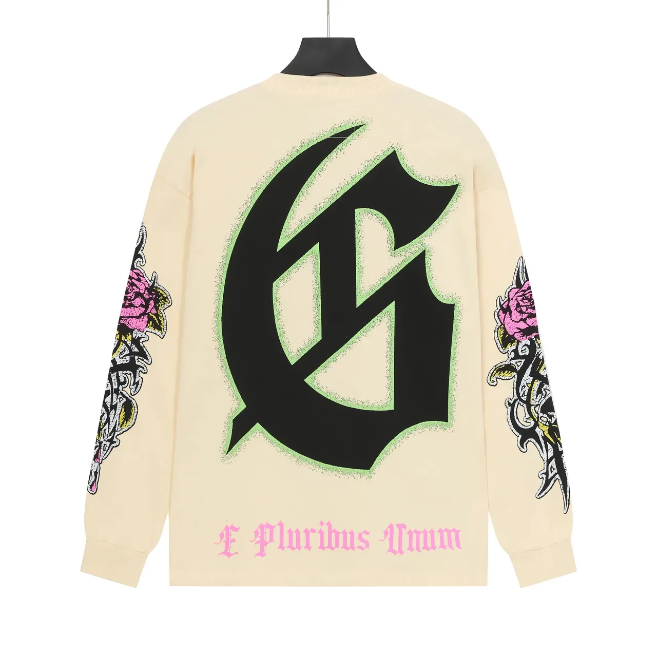 Cream Graphic-Print Oversized Long-Sleeve T-Shirt 4