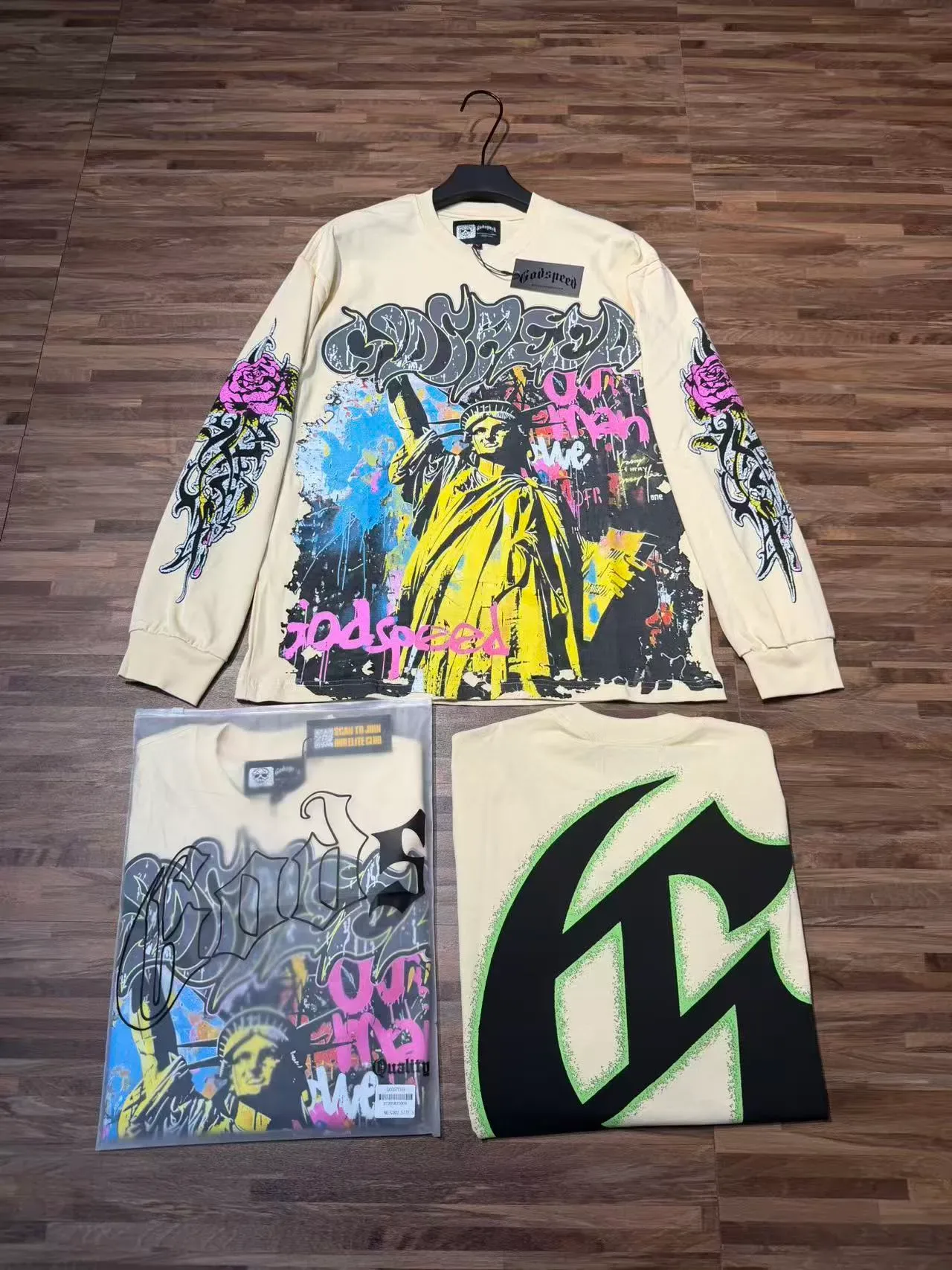 Cream Graphic-Print Oversized Long-Sleeve T-Shirt 5