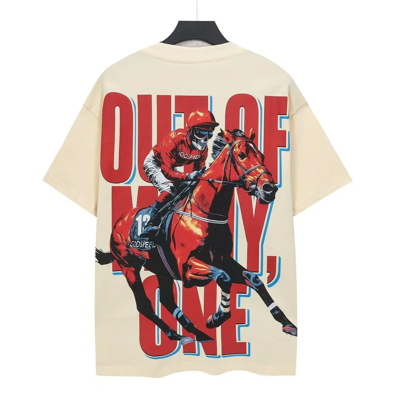 Cream Oversized Graphic Racing Horse Print T-Shirt 3