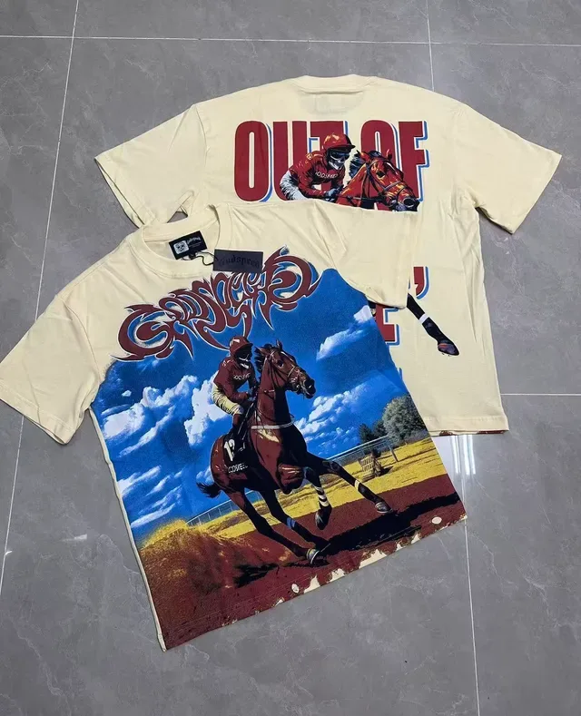 Cream Oversized Graphic Racing Horse Print T-Shirt 4