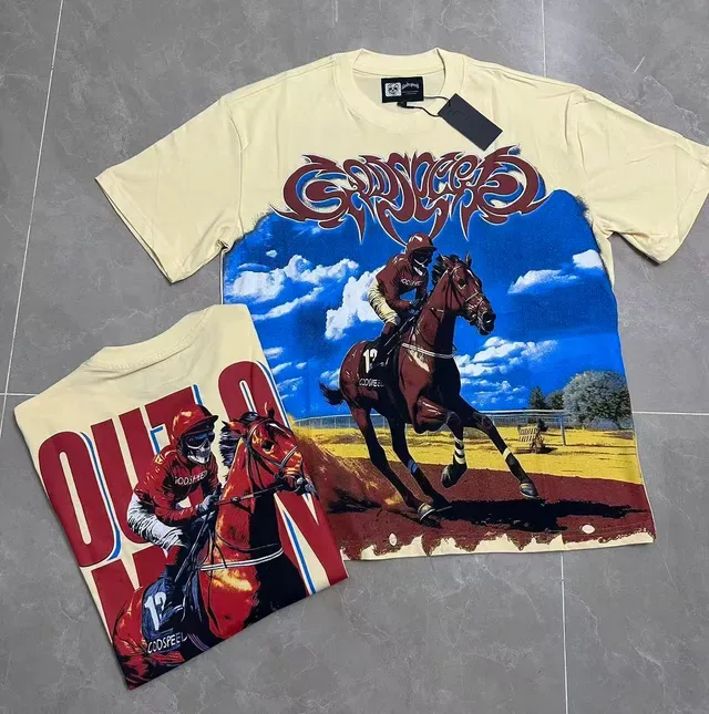 Cream Oversized Graphic Racing Horse Print T-Shirt 5