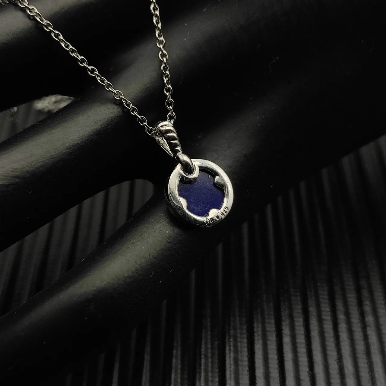 David Yurman Albion Disc Purple Enamel and Diamond Halo Necklace 4