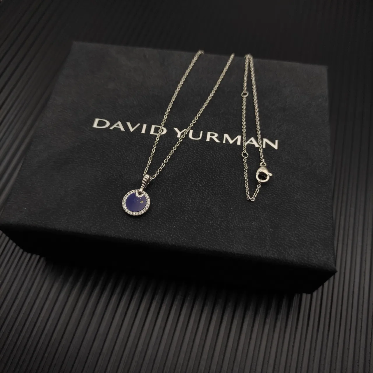 David Yurman Albion Disc Purple Enamel and Diamond Halo Necklace 5