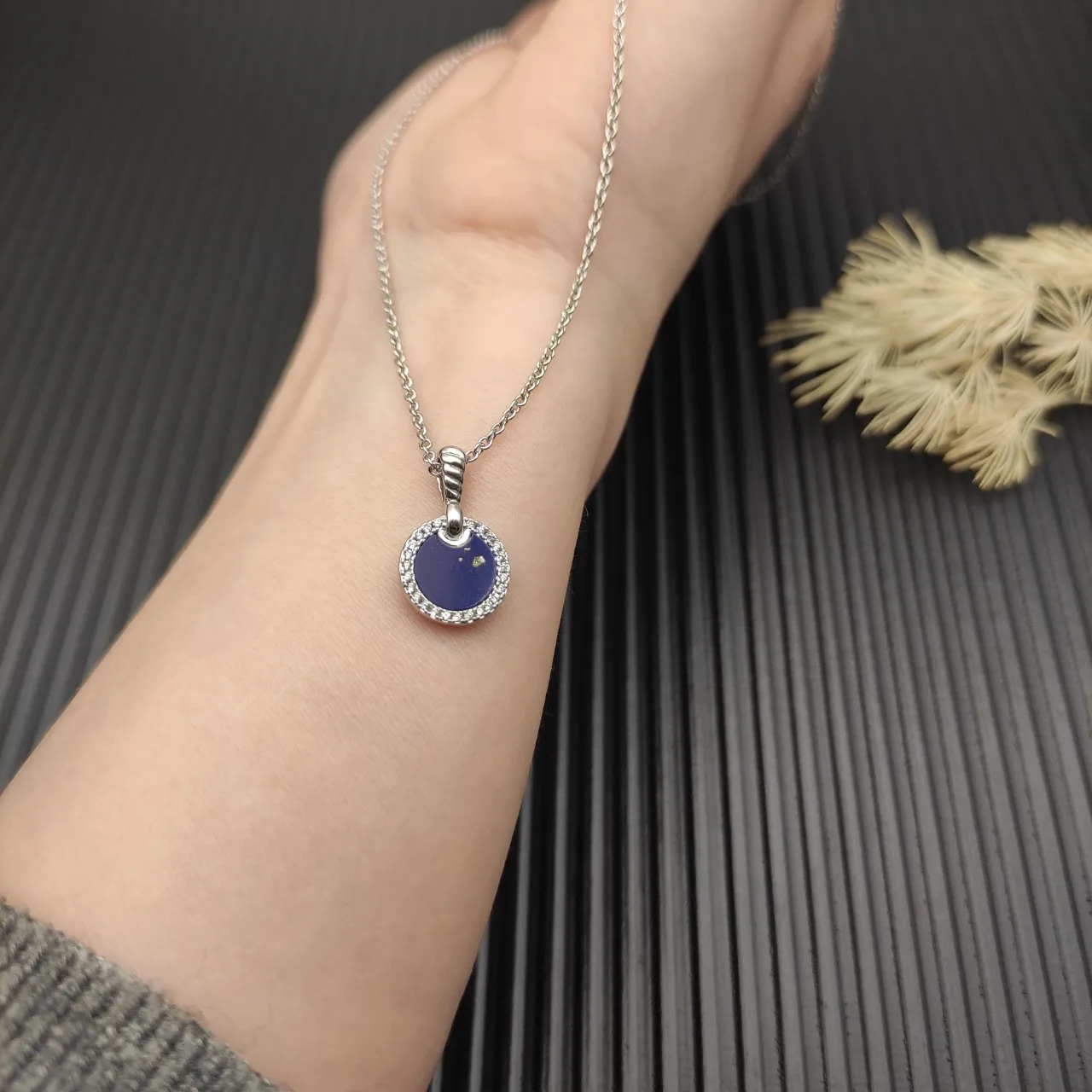 David Yurman Albion Disc Purple Enamel and Diamond Halo Necklace 6