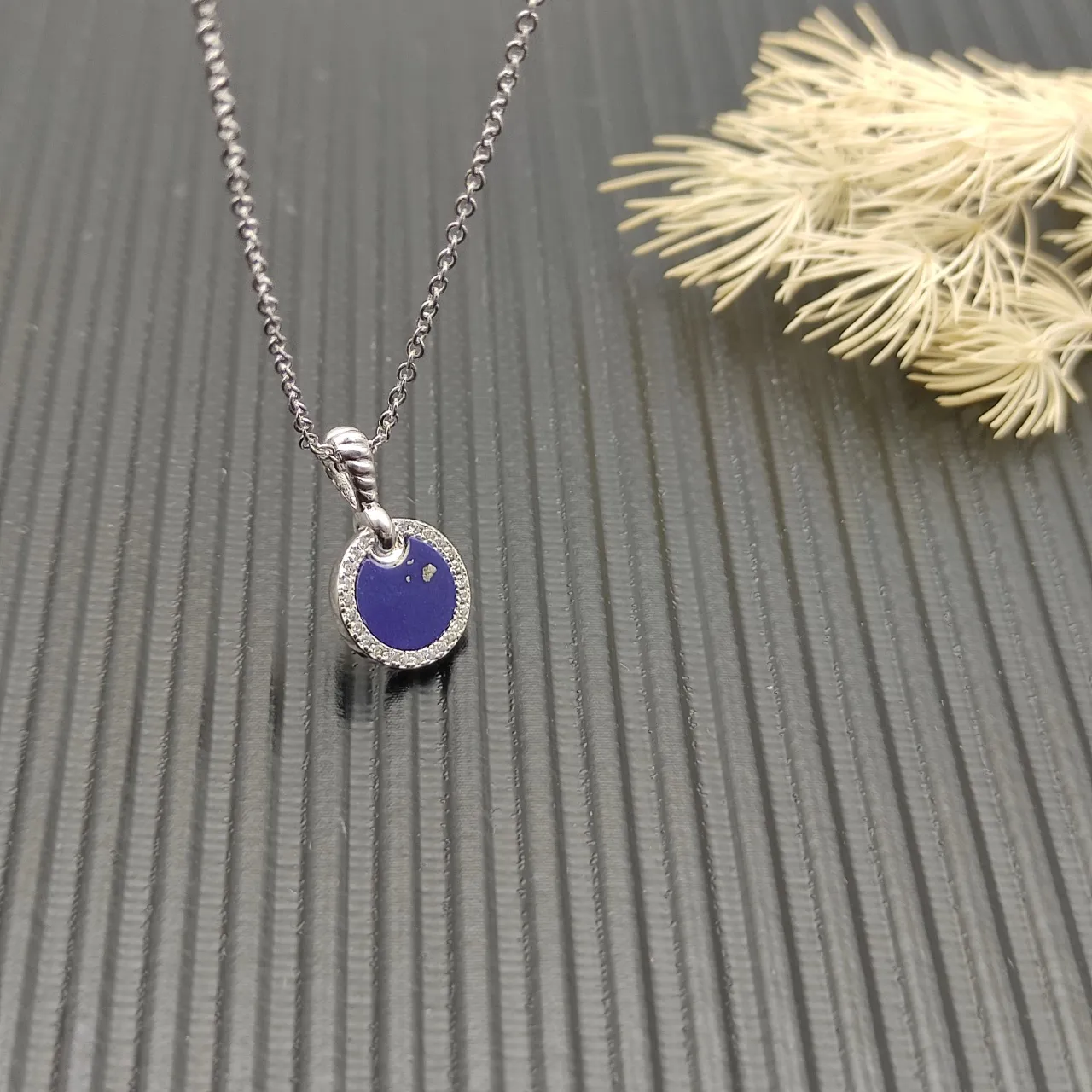 David Yurman Albion Disc Purple Enamel and Diamond Halo Necklace 7