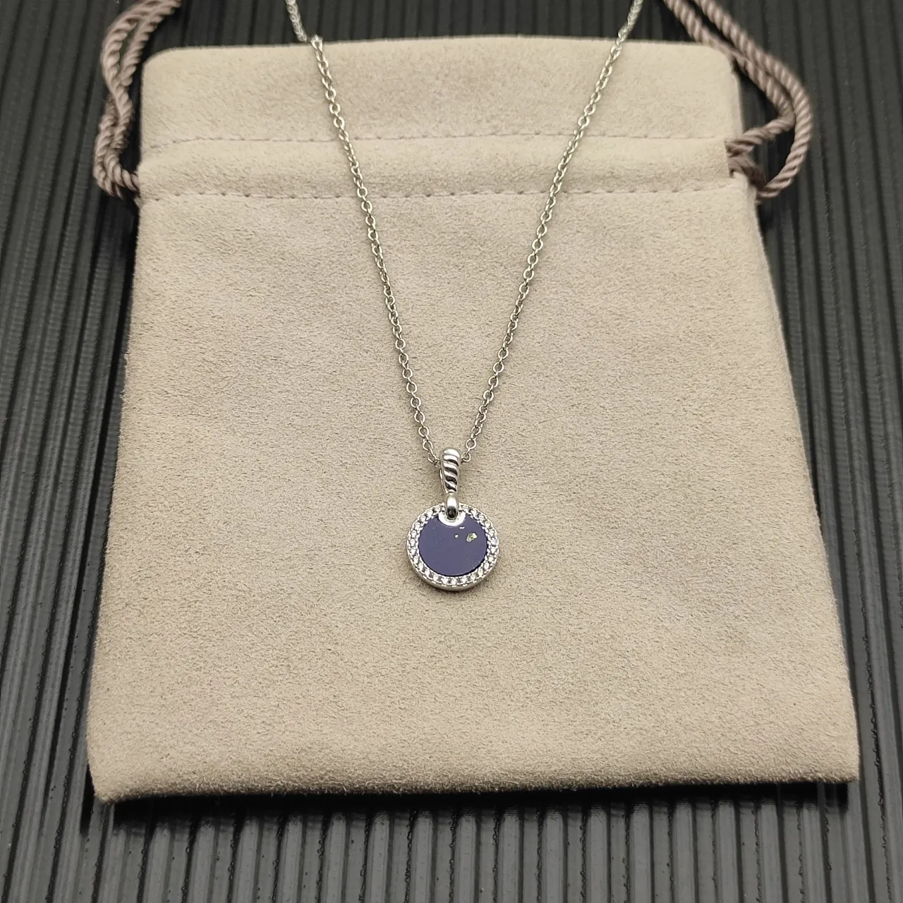 David Yurman Albion Disc Purple Enamel and Diamond Halo Necklace 8