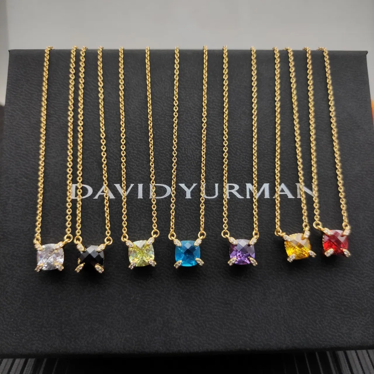 David Yurman Albion Gold Multicolor Chain Cushion-Cut Gemstone Necklace 5