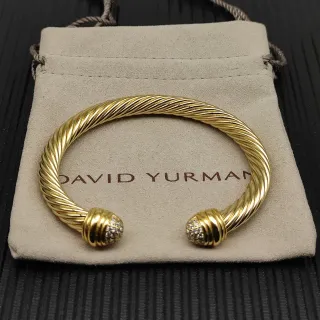 David Yurman Cable Classic Cuff সোনা রূপা টুইস্টড পাভে-সেট গোলাকার প্রান্ত হাতার