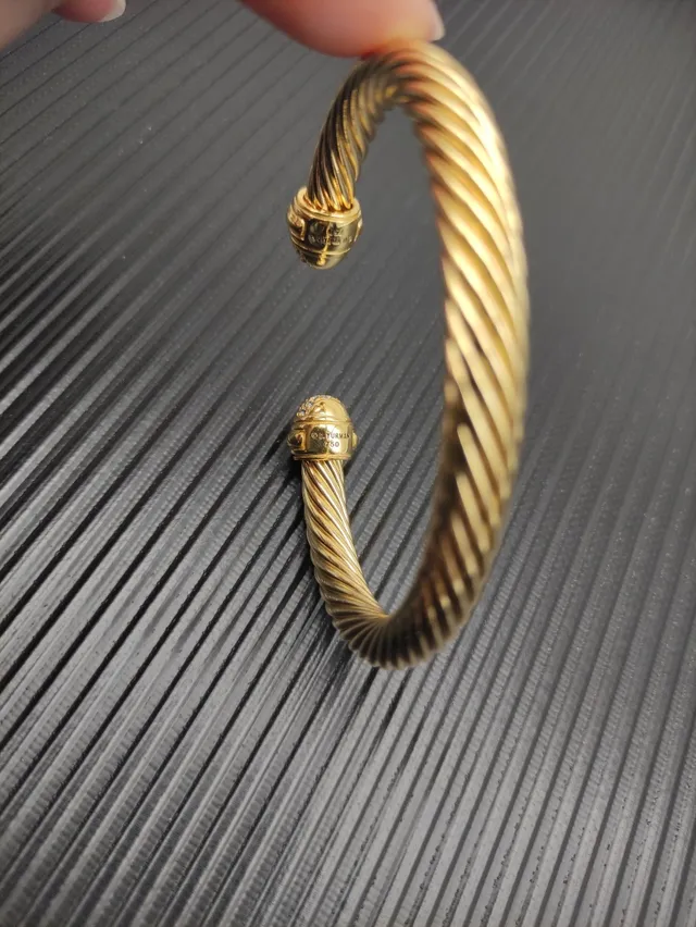 David Yurman Cable Classic Cuff Gold Silver Twisted Pavé-Set Spherical Ends Bracelet 6