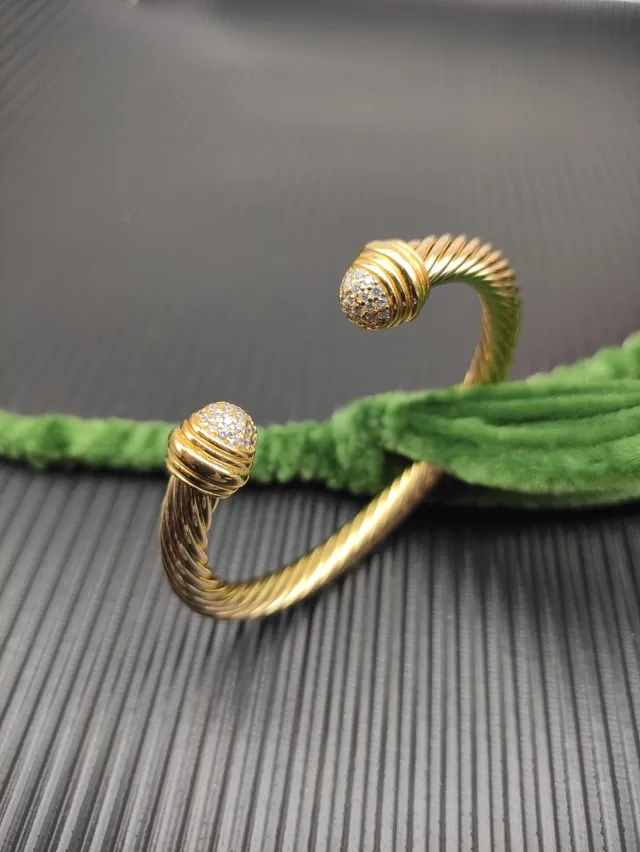 David Yurman Cable Classic Cuff Gold Silver Twisted Pavé-Set Spherical Ends Bracelet 8