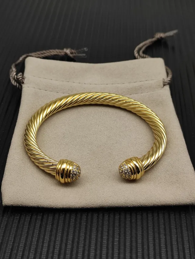 David Yurman Cable Classic Cuff Gold Silver Twisted Pavé-Set Spherical Ends Bracelet 9