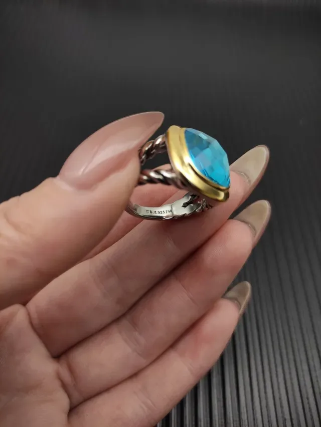 David Yurman Cable Classic Cushion-Cut Blue Topaz Ring 5