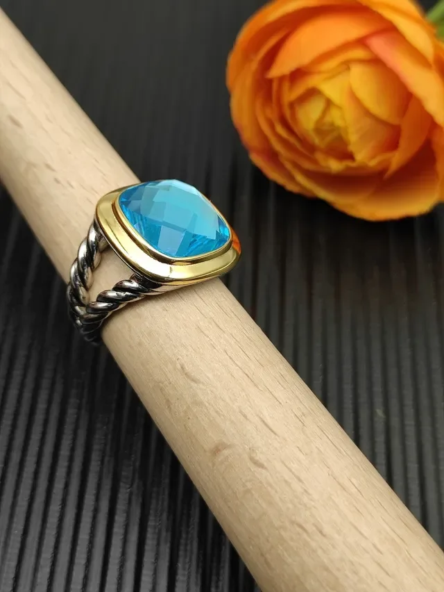 David Yurman Cable Classic Cushion-Cut Blue Topaz Ring 7
