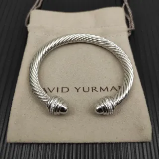 David Yurman Cable Classic Pulsera de plata blanca con terminales Pavé-Diamond trenzados