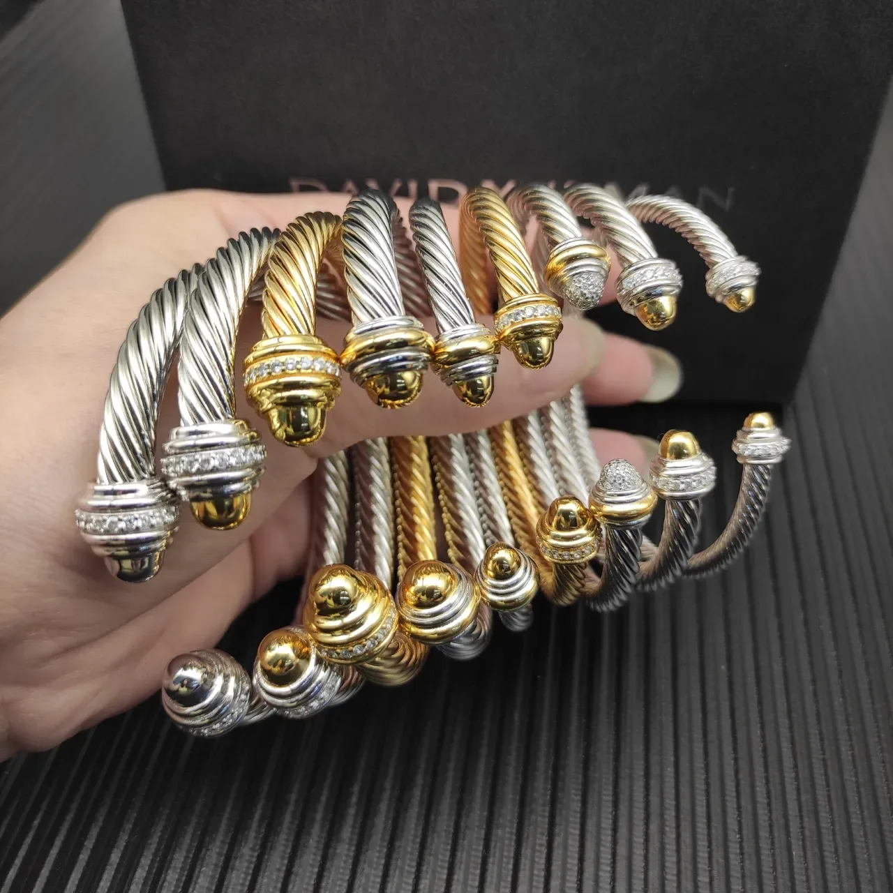 David Yurman Cable Classic Silver White Twisted Pavé-Diamond Terminals Bracelet 2