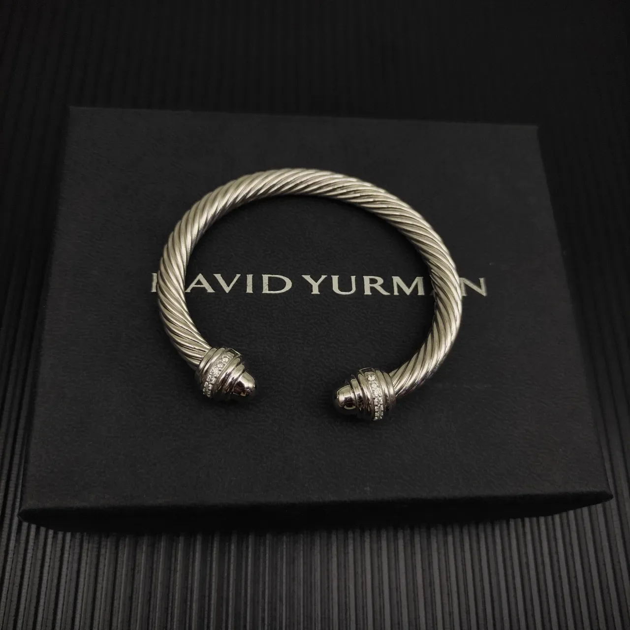David Yurman Cable Classic Silver White Twisted Pavé-Diamond Terminals Bracelet 8