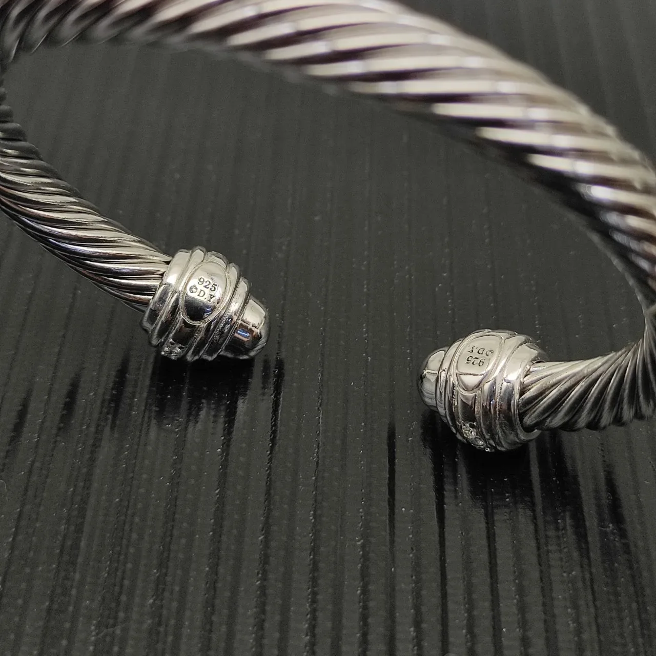 David Yurman Cable Classic Silver White Twisted Pavé-Diamond Terminals Bracelet 10