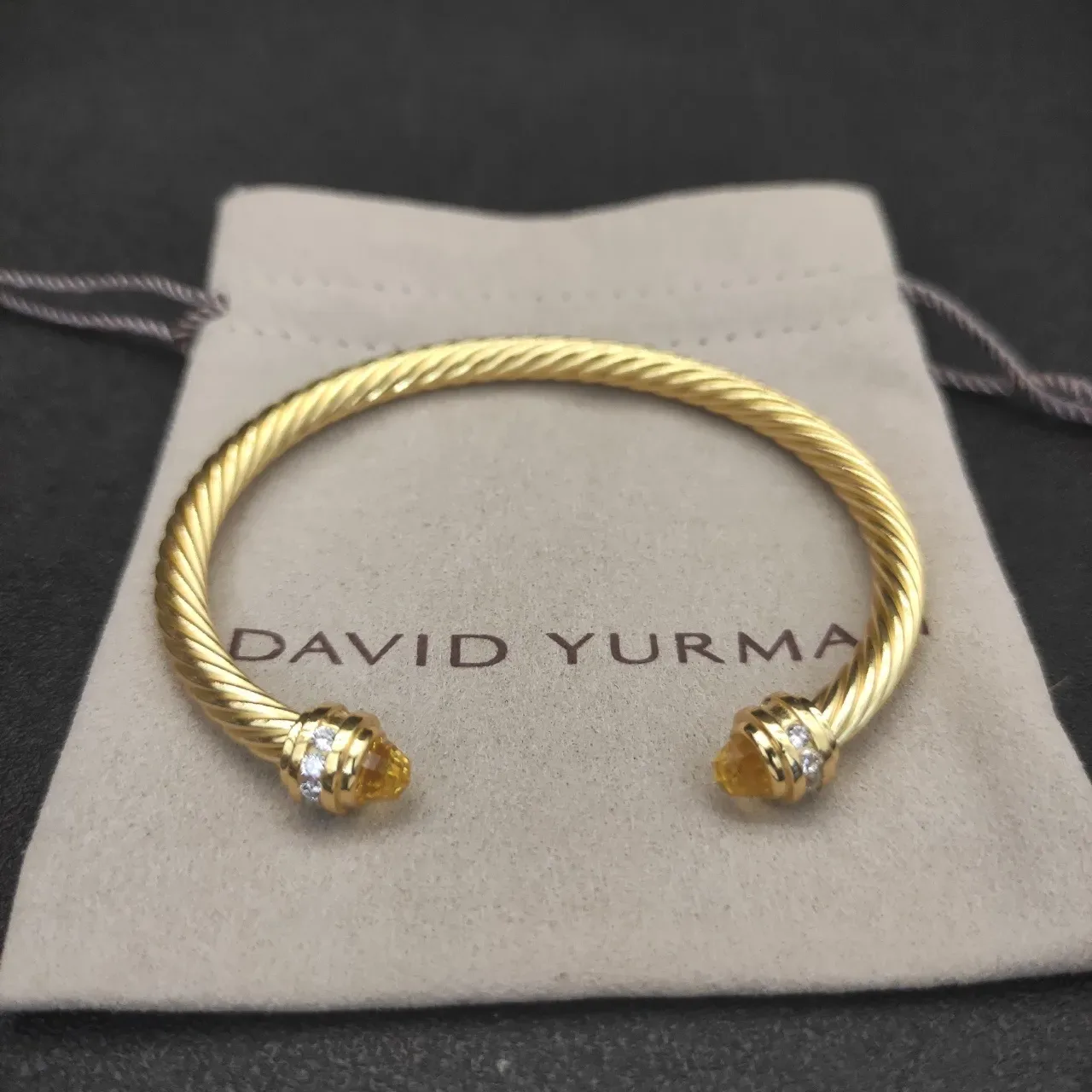 David Yurman Cable Classic Twisted Gold-Tone Citrine and Diamond Bracelet 3