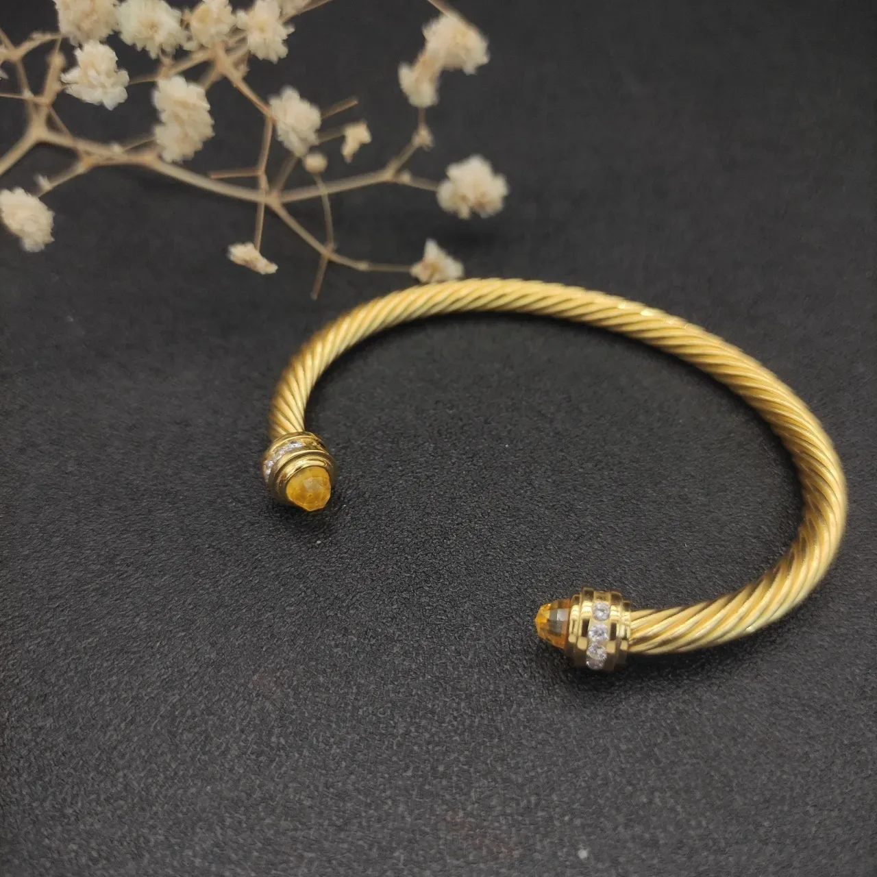 David Yurman Cable Classic Twisted Gold-Tone Citrine and Diamond Bracelet 8
