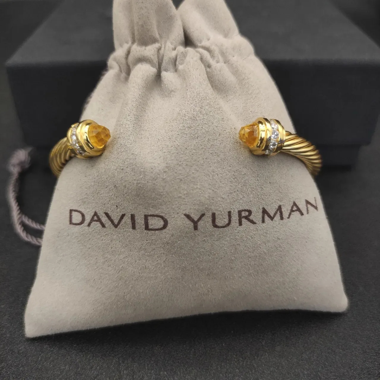 David Yurman Cable Classic Twisted Gold-Tone Citrine and Diamond Bracelet 9