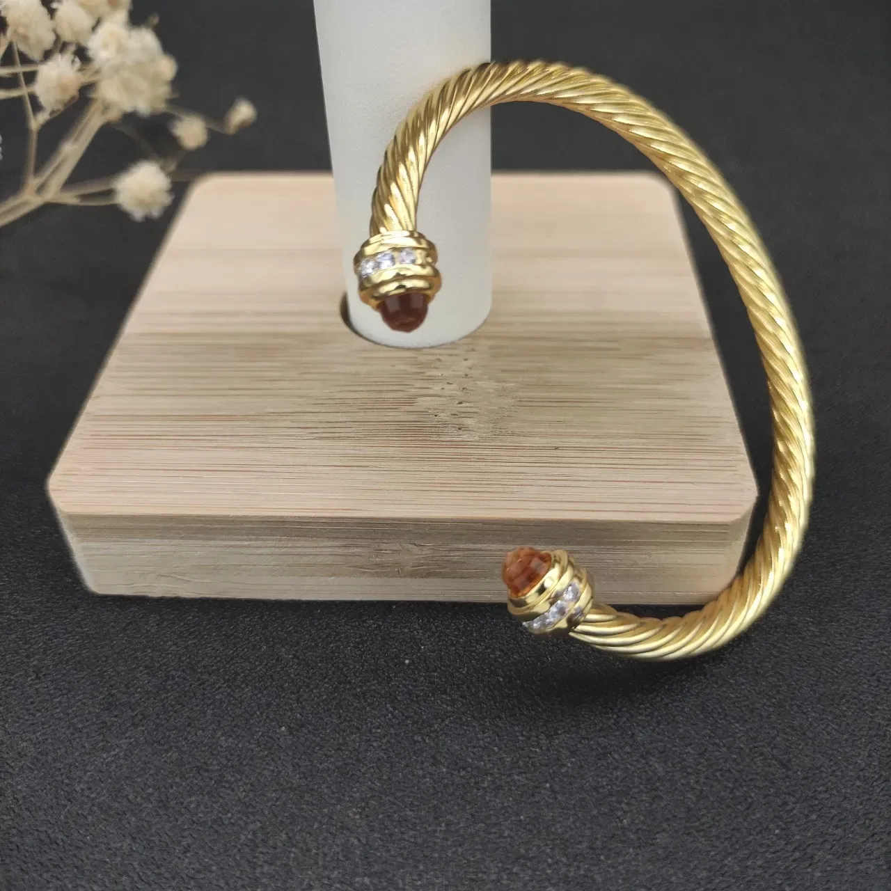 David Yurman Cable Classic Twisted Gold-Tone Gemstone-Capped Bracelet 6