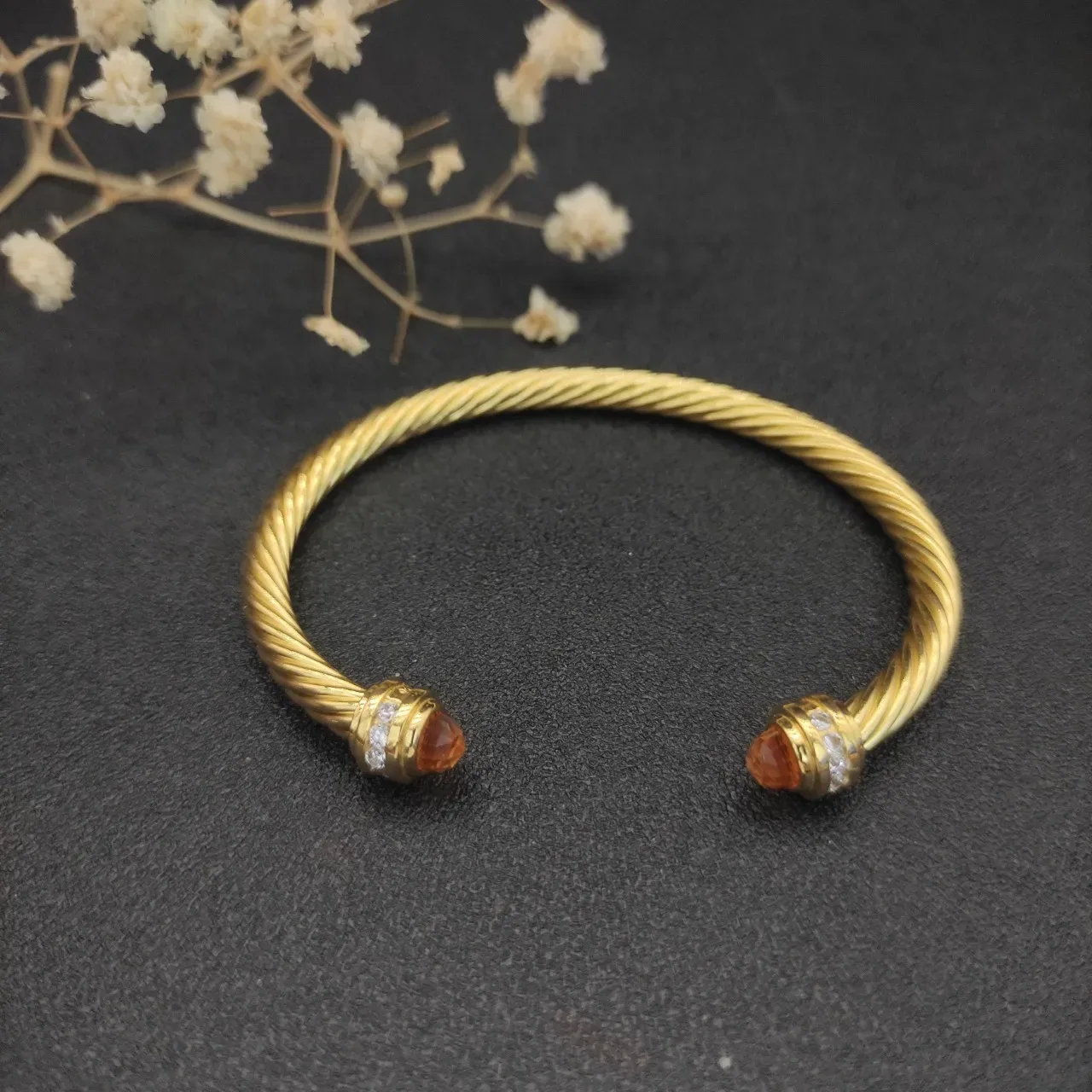 David Yurman Cable Classic Twisted Gold-Tone Gemstone-Capped Bracelet 7