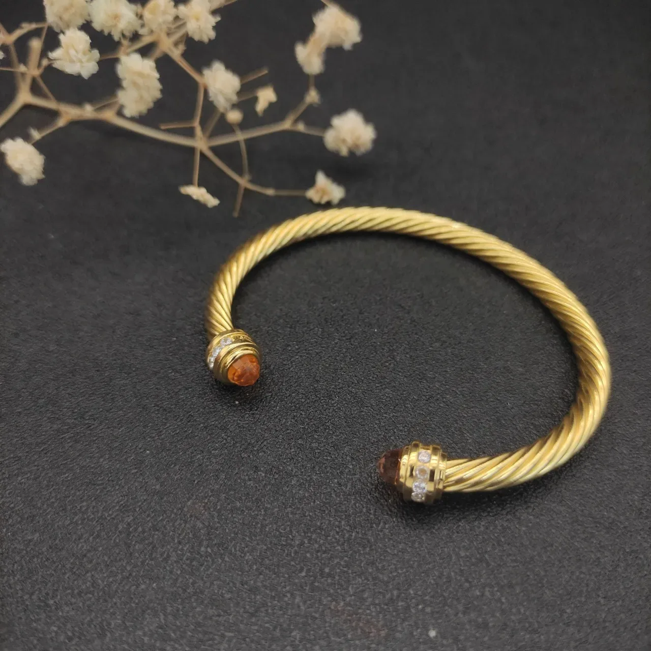 David Yurman Cable Classic Twisted Gold-Tone Gemstone-Capped Bracelet 8