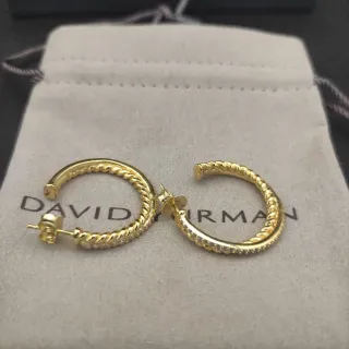 David Yurman Cable Classics Gold Transparent Twisted Rope Motif Pavé Stone Accent Earrings