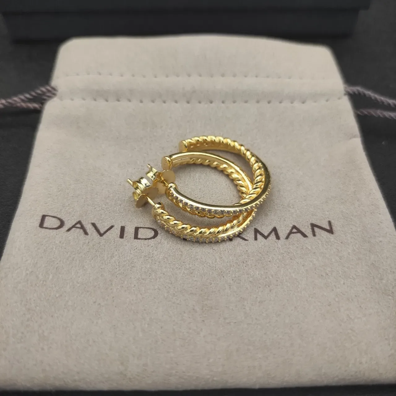 David Yurman Cable Classics Gold Transparent Twisted Rope Motif Pavé Stone Accent Earrings 9