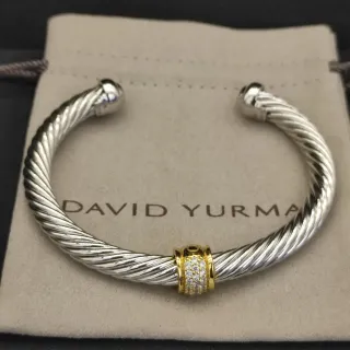 David Yurman Cable Classics Pulseira Prata e Dourado Trançada Pavé Diamante Borda