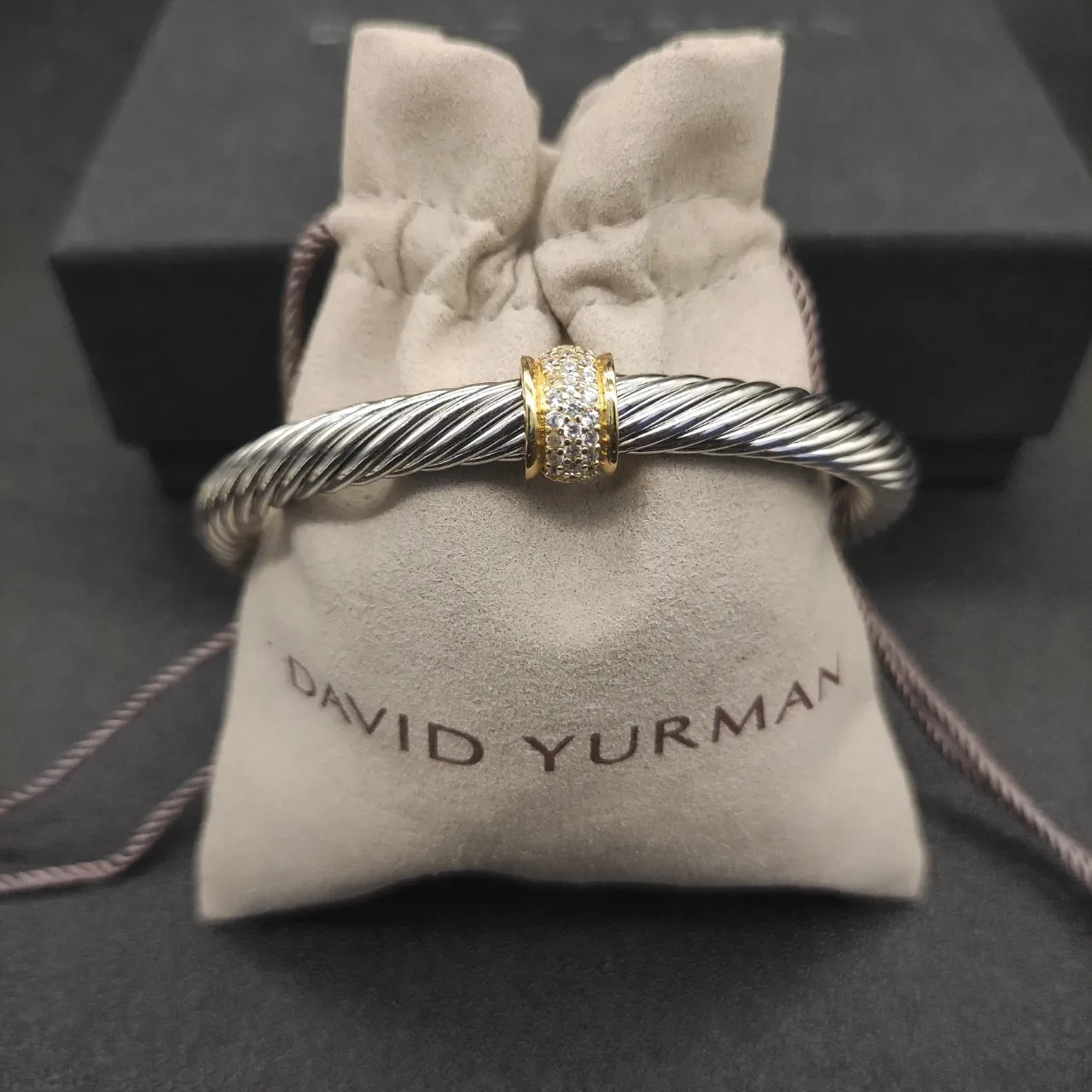 David Yurman Cable Classics Silver Gold Twisted Pavé Diamond Bezel Bracelet 3