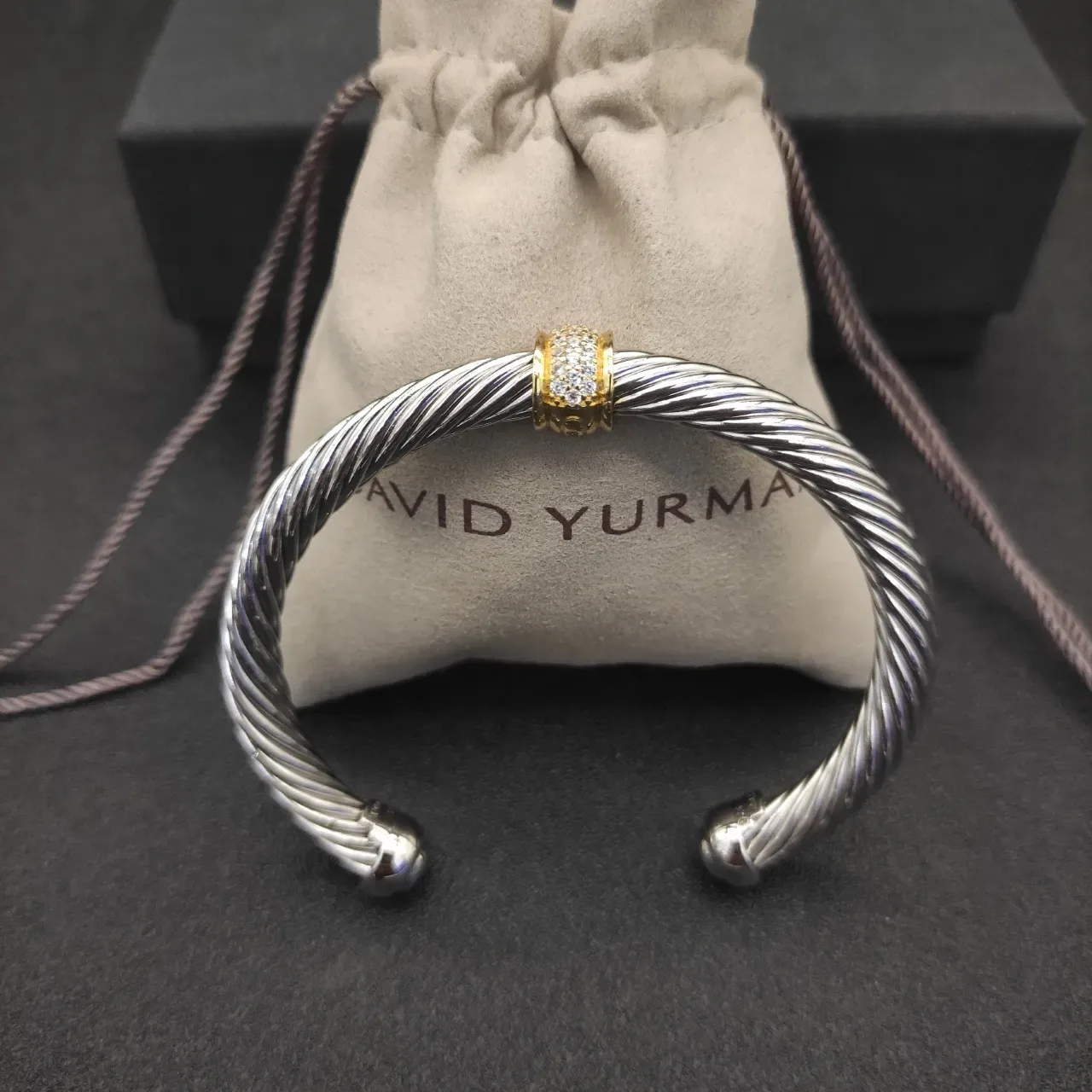 David Yurman Cable Classics Silver Gold Twisted Pavé Diamond Bezel Bracelet 4