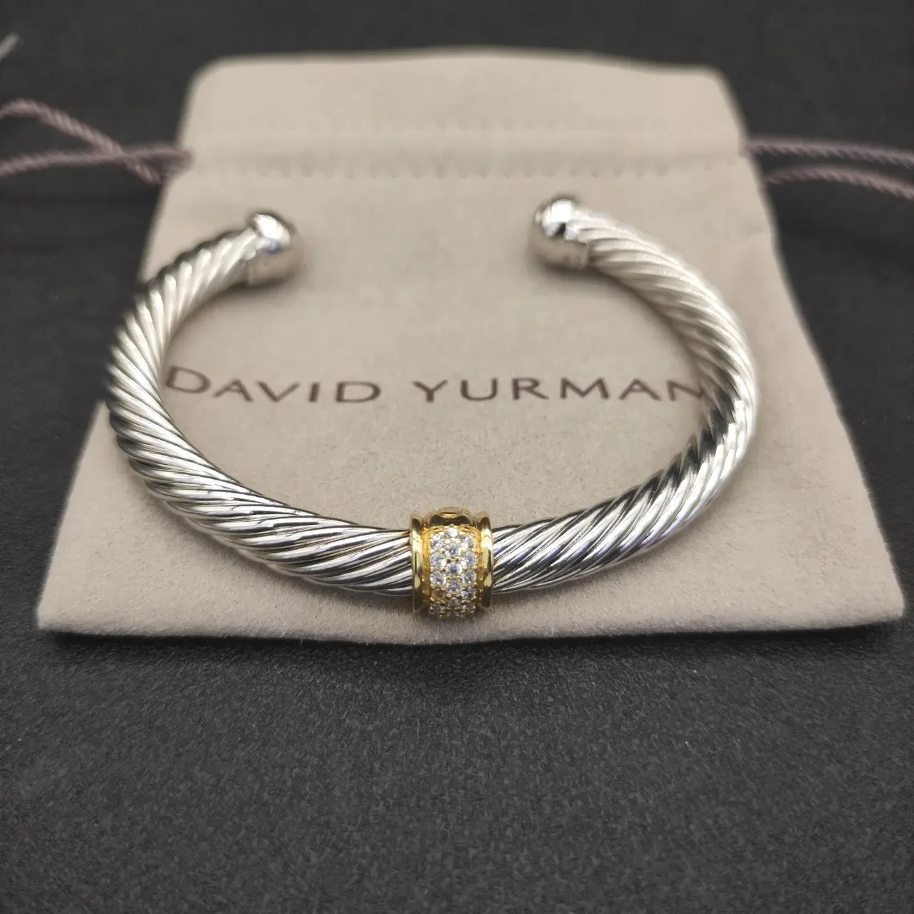 David Yurman Cable Classics Silver Gold Twisted Pavé Diamond Bezel Bracelet 5
