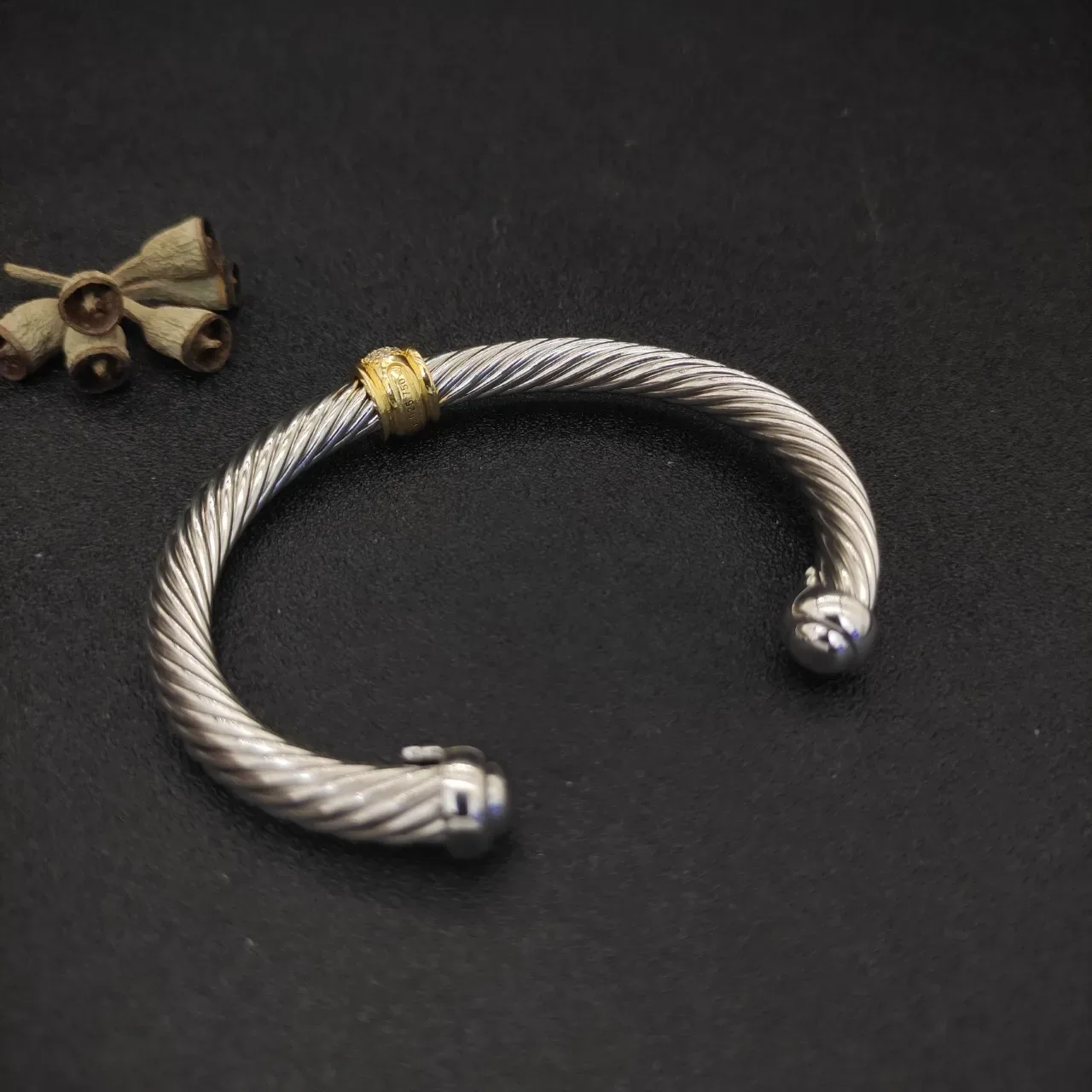 David Yurman Cable Classics Silver Gold Twisted Pavé Diamond Bezel Bracelet 8