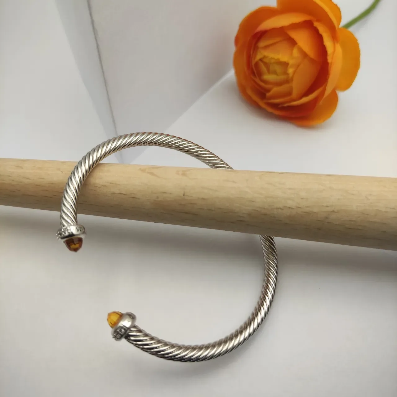 David Yurman Cable Classics Silver Orange Twisted Gemstone Terminals Bracelet 4