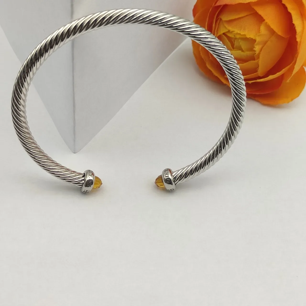 David Yurman Cable Classics Silver Orange Twisted Gemstone Terminals Bracelet 6